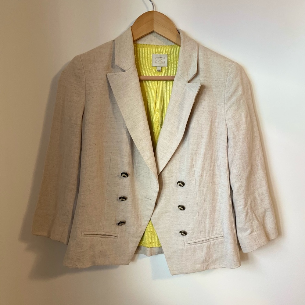 Anthropologie Cream Blazer with Yellow Lining